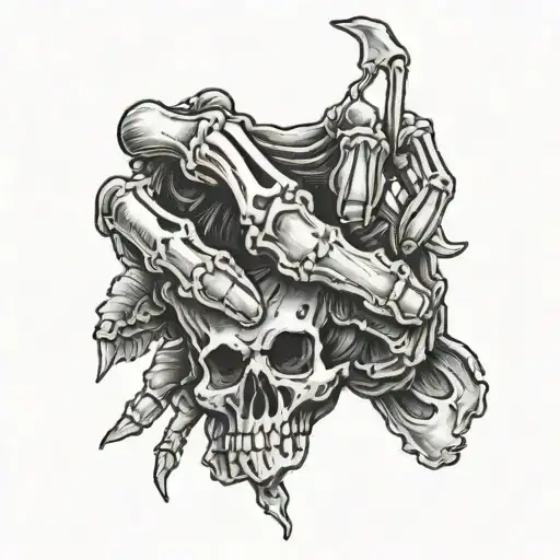 A Skeleton Hand Touching A Heart With A Single Index Finger