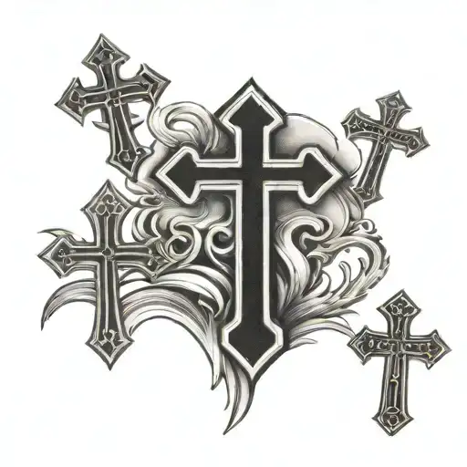 4 Balck Crosses On Mount Red Background