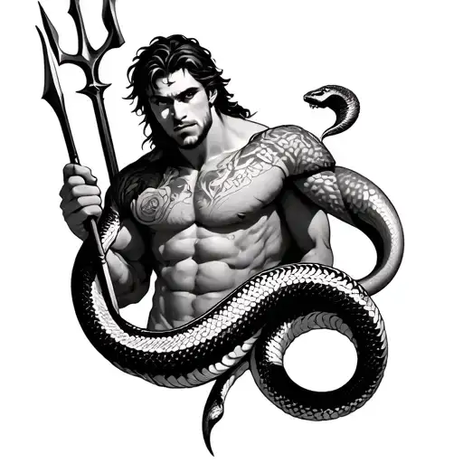 Male With Snake Body Holding A Trident