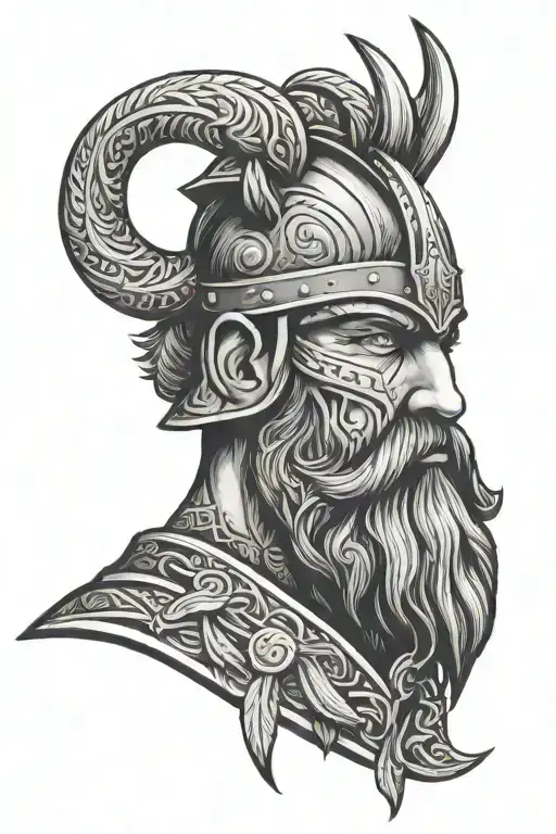 Viking Warrior With Long Beard Horned Helmet Tribal Inspired