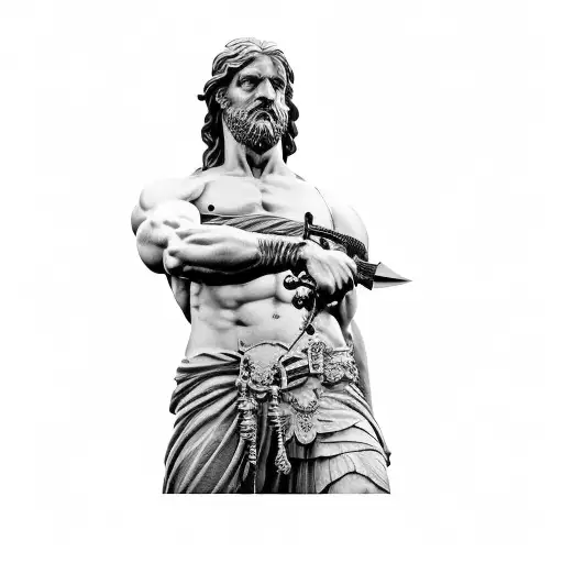 A Statue Of A Man Holding A Sword