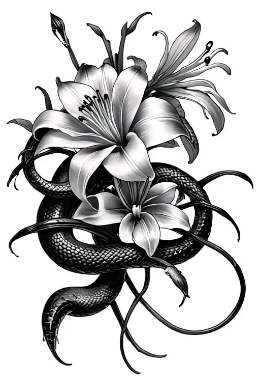 Spider Lilly Flowers And Snakes Intertwined