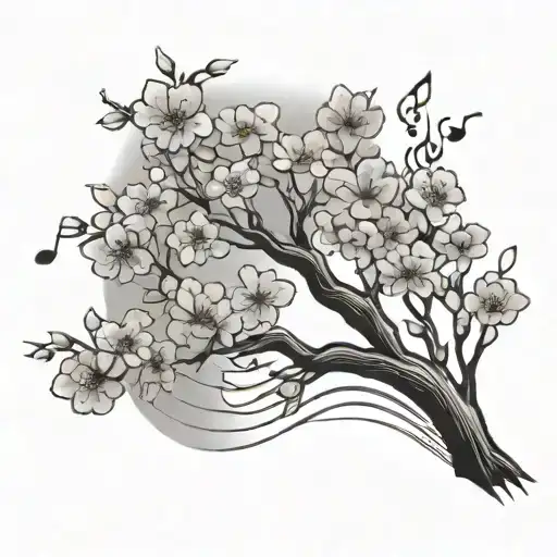 Cherry Blossom Tree With Musical Notes Flowing