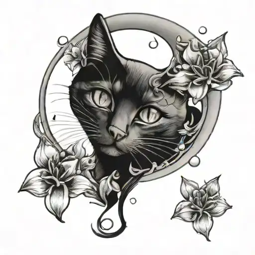 Black Cat Moon With Lillys Blossoming In Beautiful