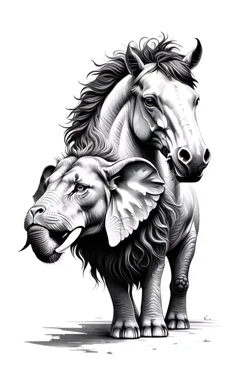 Lion And Elephant And Horse