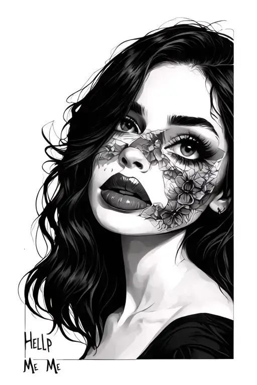 Women With Her Eyes And Mouth Stitched Together And The Word Help Me