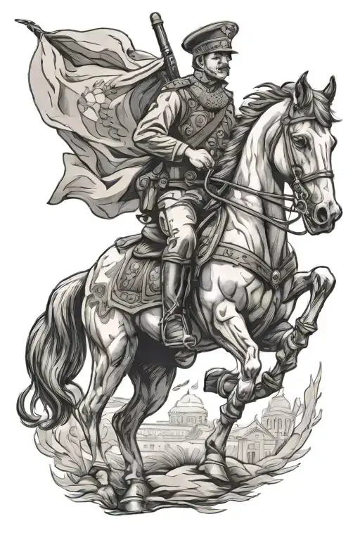 Russian Soldier Holding A Weapon While Sitting On A Horse