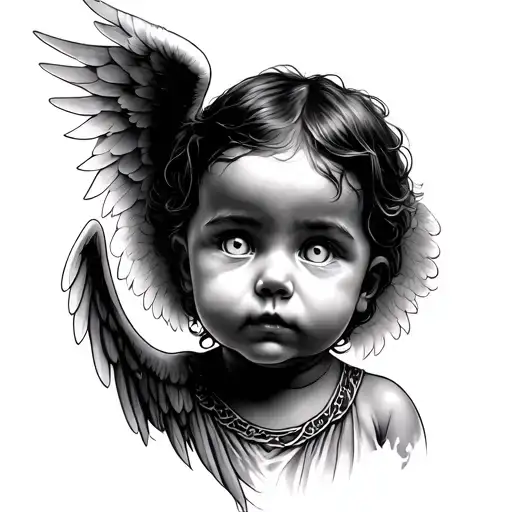 Angel Baby With White Eyes Covering Its Ears