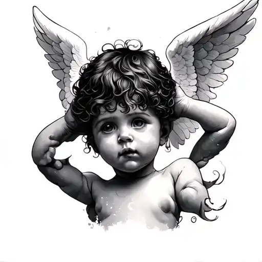 Angel Baby With No Eyes Covering Its Ears