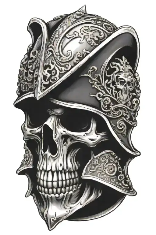 A Knight's Skull In A Helmet Adorned With Engravings