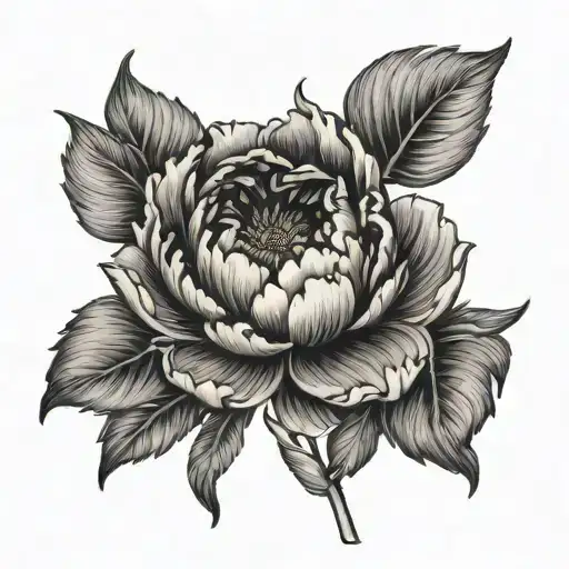 Black Peony With Black Petals Flower Large Black Leaves