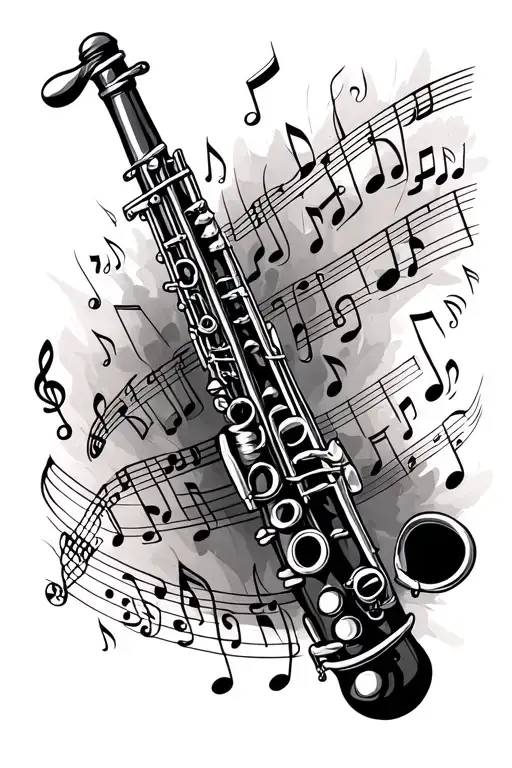 Clarinet With Music Notes Floating In The Air