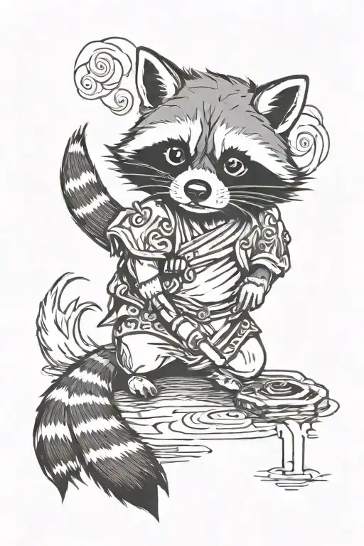 Raccoon With Japanese Water Circling It