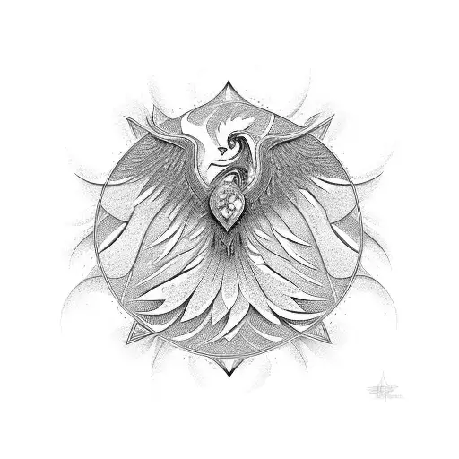 A Phoenix Composed Of Intricate Lines And Geometric Shapes