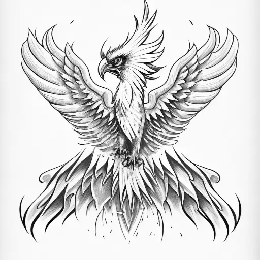 Phoenix With Spread Wings With Head Center