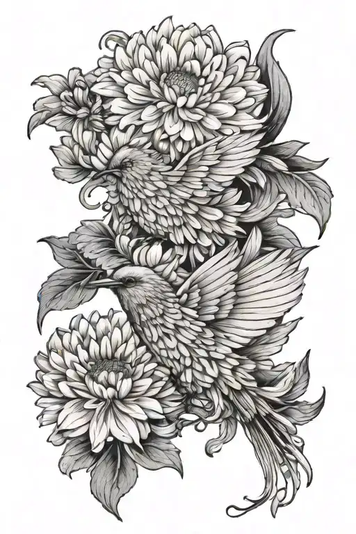 Chrysanthemum And Bird Flying