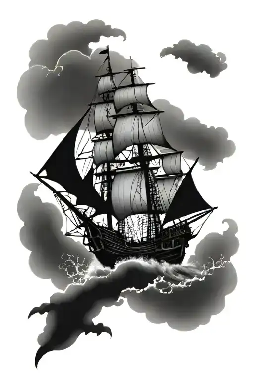 Pirate Ship Sailing Through Stormy
