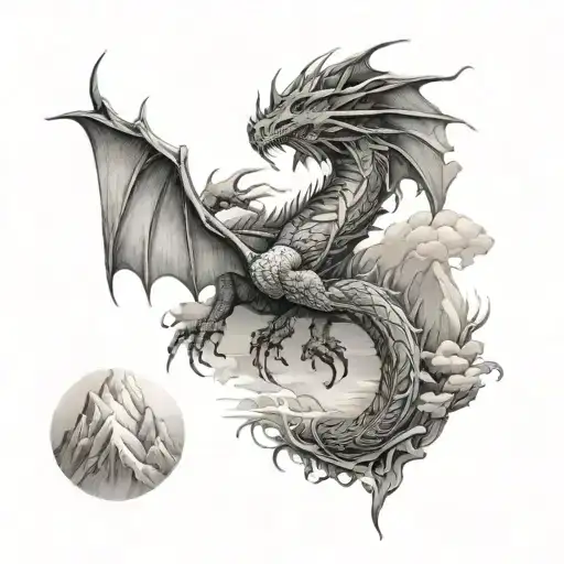 Dragon And Mountain Landscape Scene