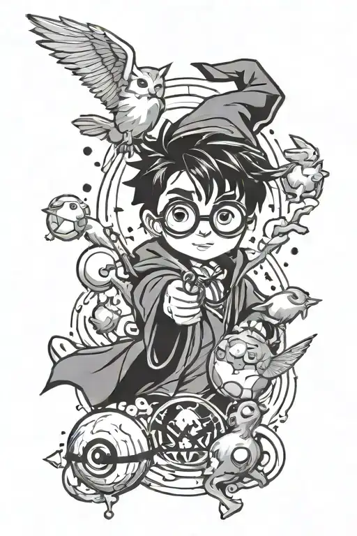 Harry Potter With Spell Where Pokeball And Pokemon Comes Out