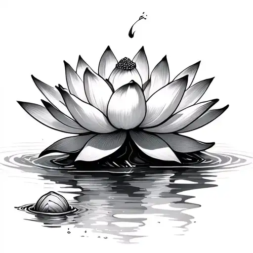 Lotus Flower Emerged From Water With 2 Seeds Drifting Away Transforming
