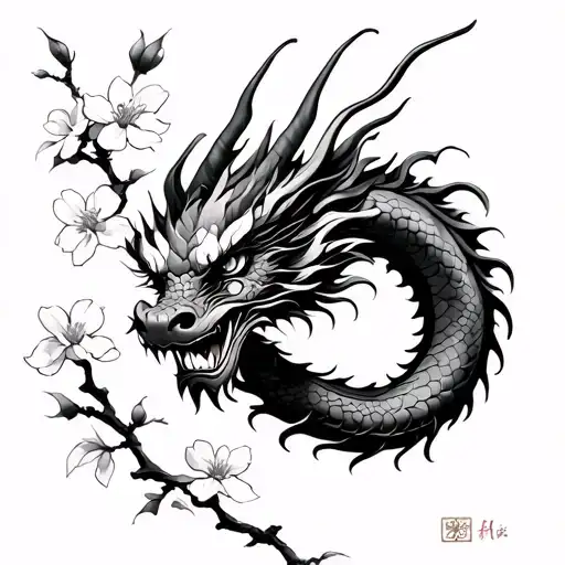 Chinese Dragon With Cherry Blossoms