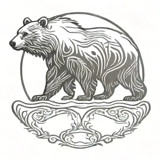 Father Daughter Silhouette Inside Runic Bear