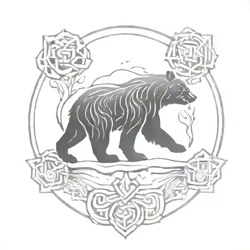 Father Daughter Silhouette Inside Runic Bear