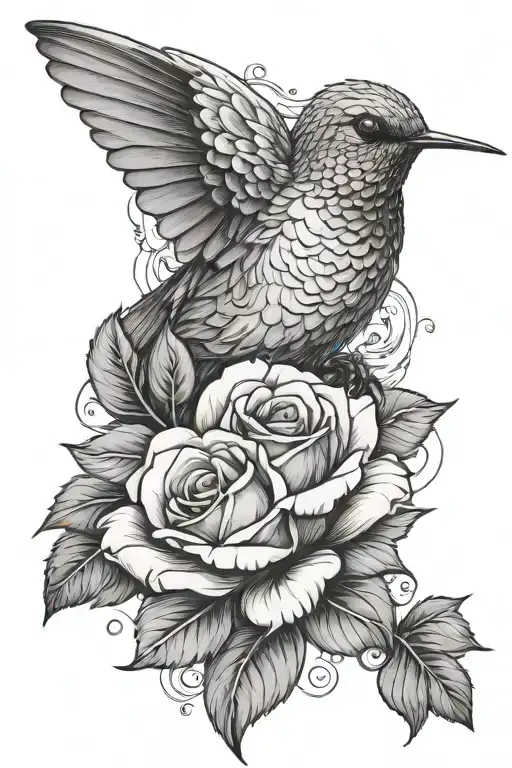 Humming Bird With Rose Covering Chest