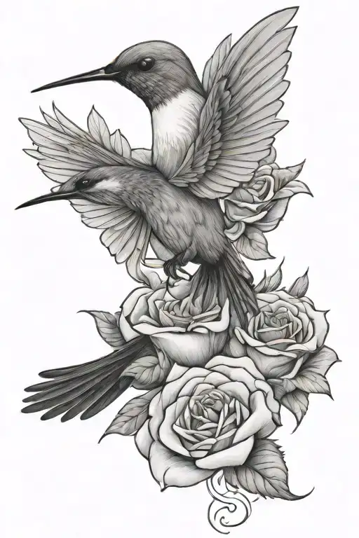 Humming Bird With Rose
