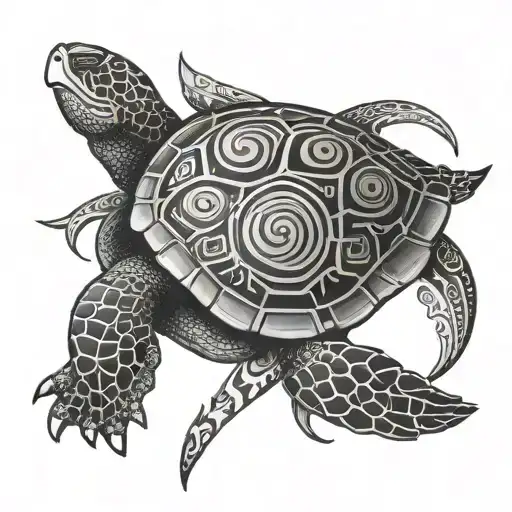 Polynesian Style Turtle With Libra Symbol Integrated
