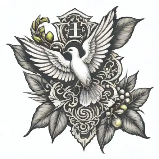 Latin Cross With Dove Holding Olive Branch
