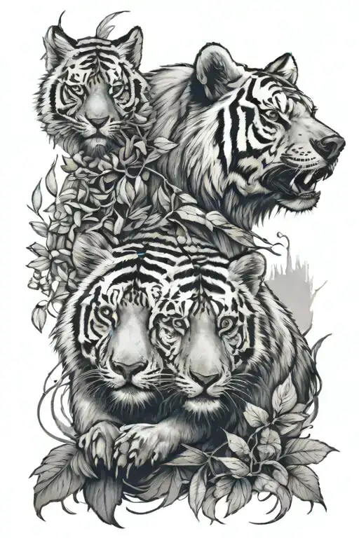 Bear Cub Tiger Cub Crow Perched