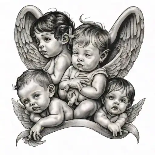 1 Baby Boy And 2 Baby Girls With Wings