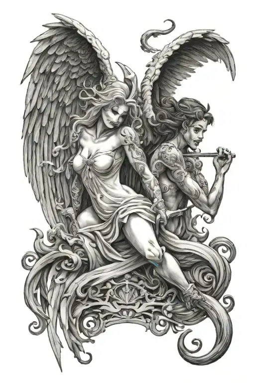 Angel Vs Demon Girl 21Cm Hight And 14Cm Widh