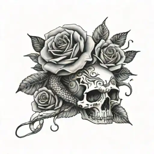 Crawling Snake On Forearm With Roses And Skull Butterflies