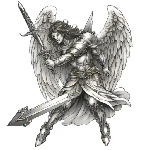Beautiful Angel Warrior Wielding A Sword