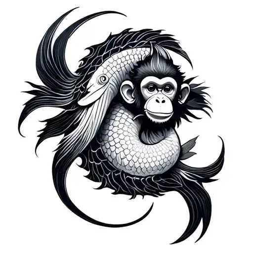 Zodiac Pisces And Monkey With Buddhist Protection