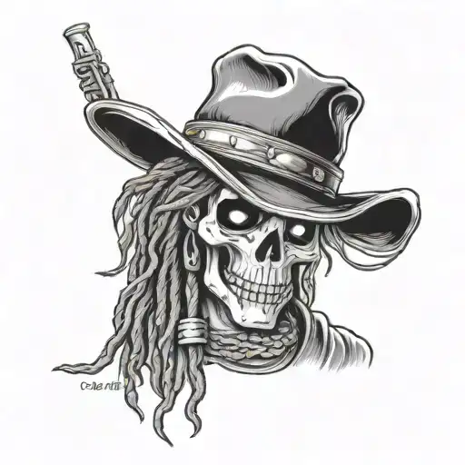 Emo Cowboy Skull With Dreads With Lonely Boy Written Under The Bill