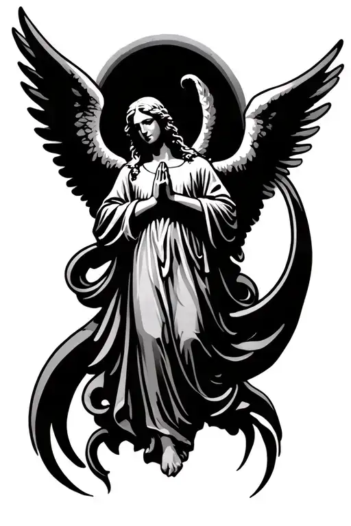 Standing Praying Angel With Big Wings Hanging Down