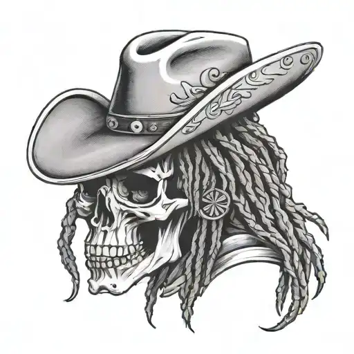 Emo Skull With Cowboy Hat And Dreads Looking At You