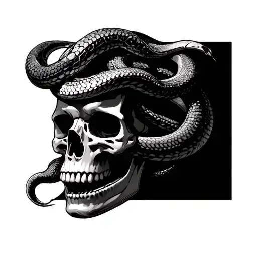 Medus Snakes Wrapping Around Skull