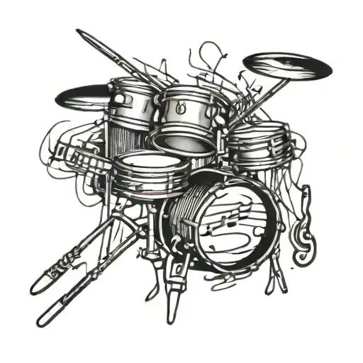 Drum Sticks Crossed & Music Notes