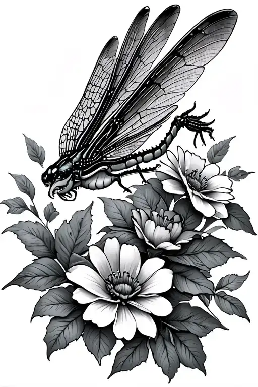 Dragon Fly And Flowers