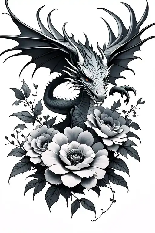 Flowers And A Dragon Flying