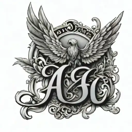 Letters Ag With Angel Wings And Small Black Crows Flying