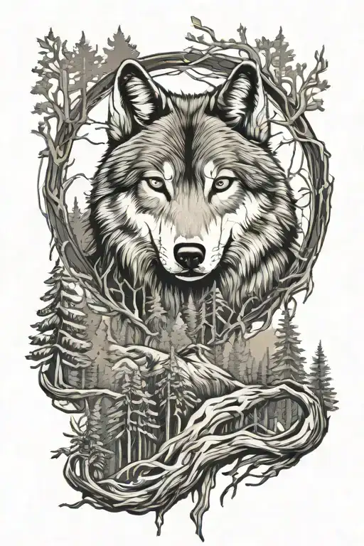 Wolf And Some Woods In The Back