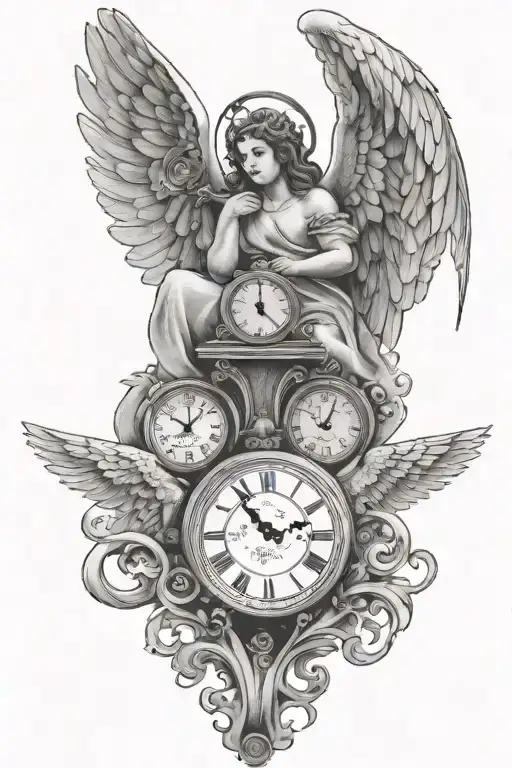 Two Clocks With A Guardian Angel Watching