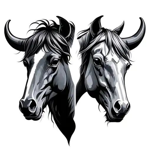 Bull And Horse Head Half