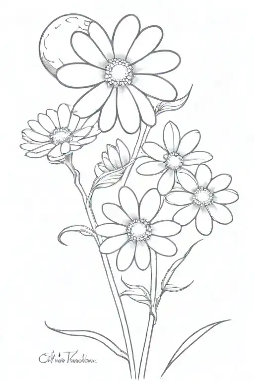 Daisy Flowers With Moon