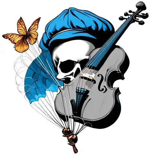 Parachute And Skull In The Blue Beret Violin And Automatic